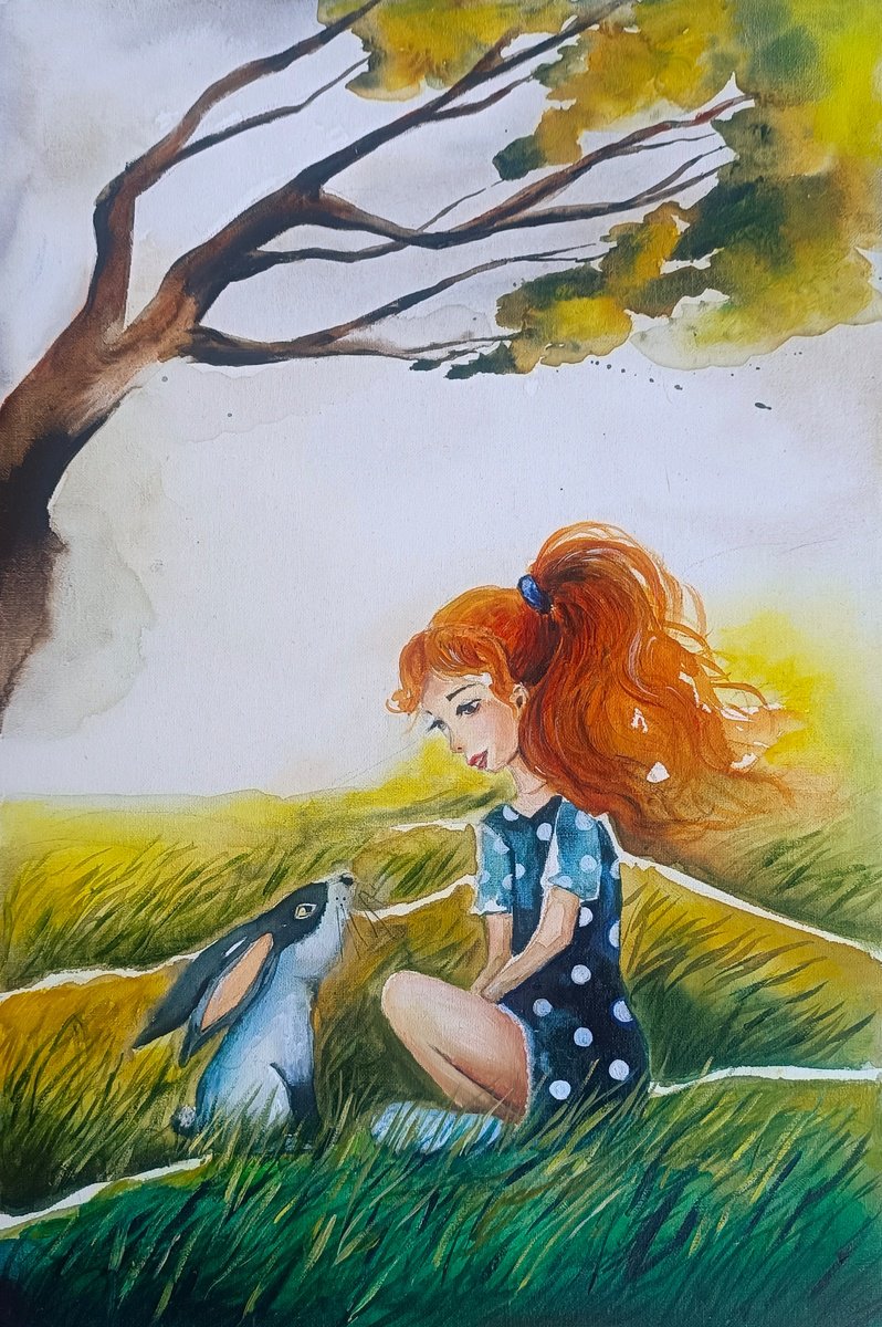 Surrealistic Portrait Painting By Evgenia Smirnova, 12 X 18, The Moment, Original Artwork