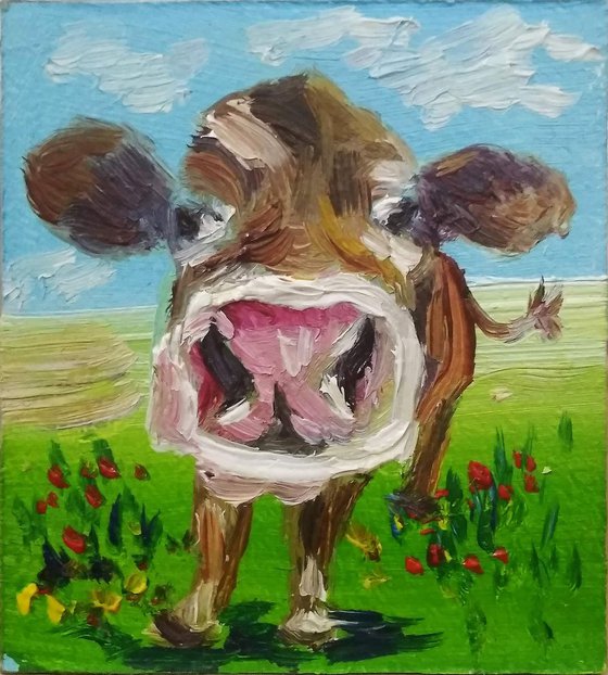 Cute cow miniature painting