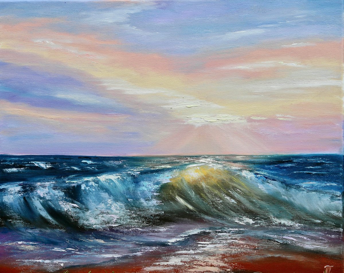 Impressionistic Landscape Oil Painting By Tanja Frost, 20 X 16", Whispering Waves, Original Artwork