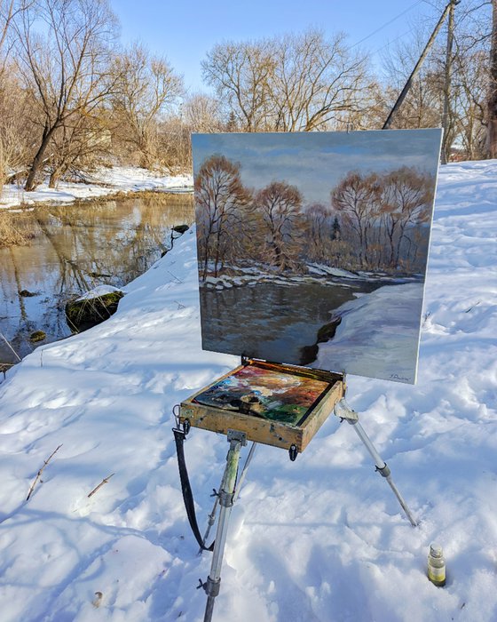 The Light Spring Day - river landscape painting