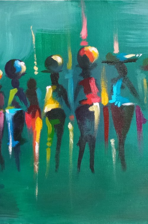 It’s a Happy Day, African women artwork by Alex Mensah