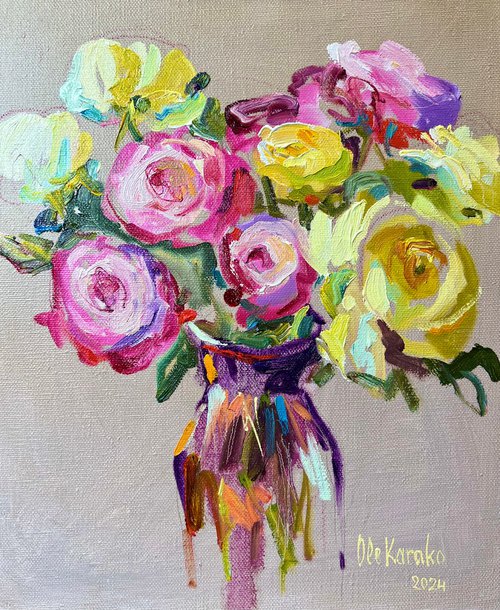 Pink and Yellow Roses by Ole Karako