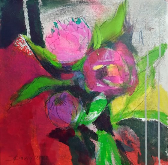 Pink peonies modern painting