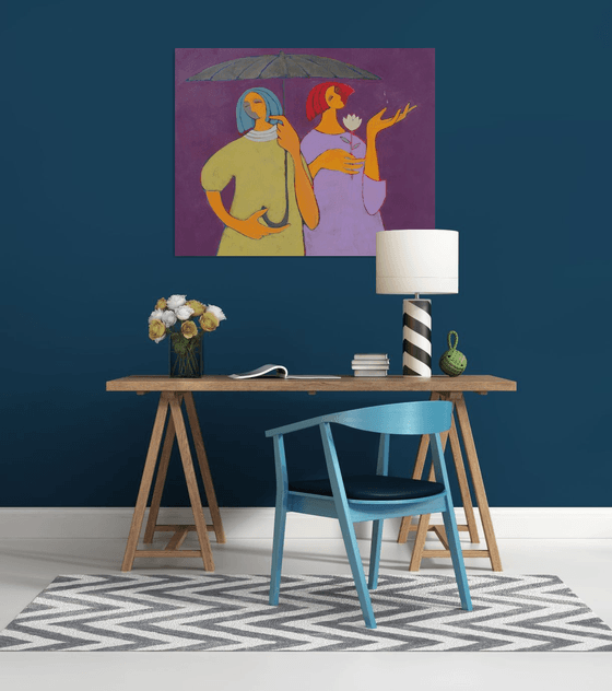 Two under an umbrella.