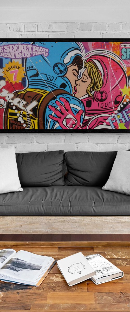 Romantic Intentions 160cm x 60cm Textured Urban Pop Art by Franko