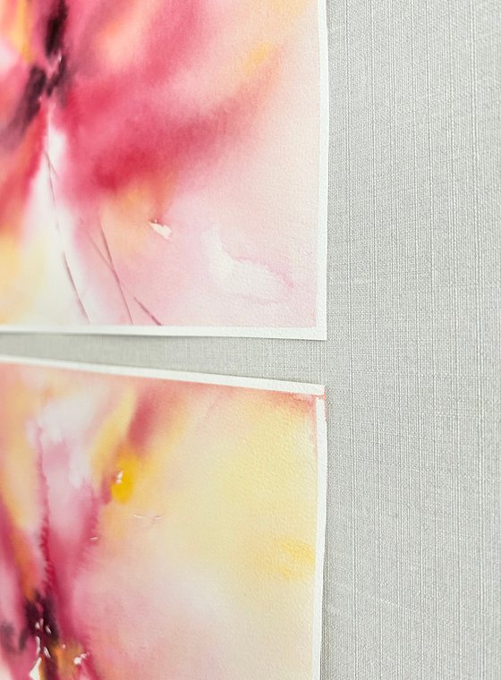 Pink abstract flowers diptych