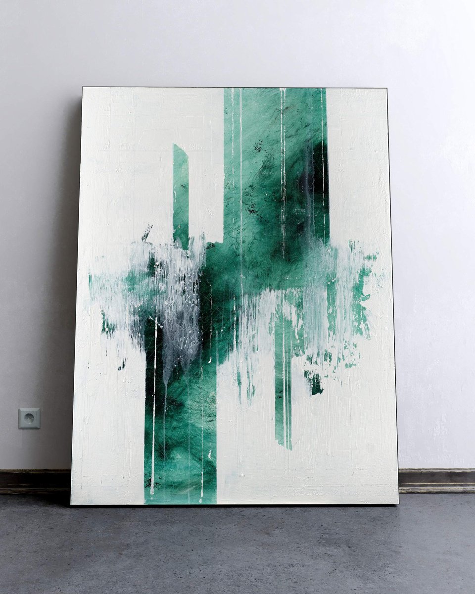 Organic Abstract Acrylic Painting By Nemanja Nikolic, 36 X 48", Green Shimmer, Original Artwork