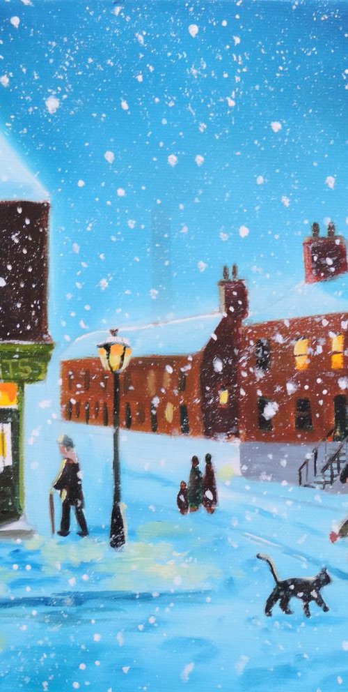 Corner shop winter scene by Gordon Bruce