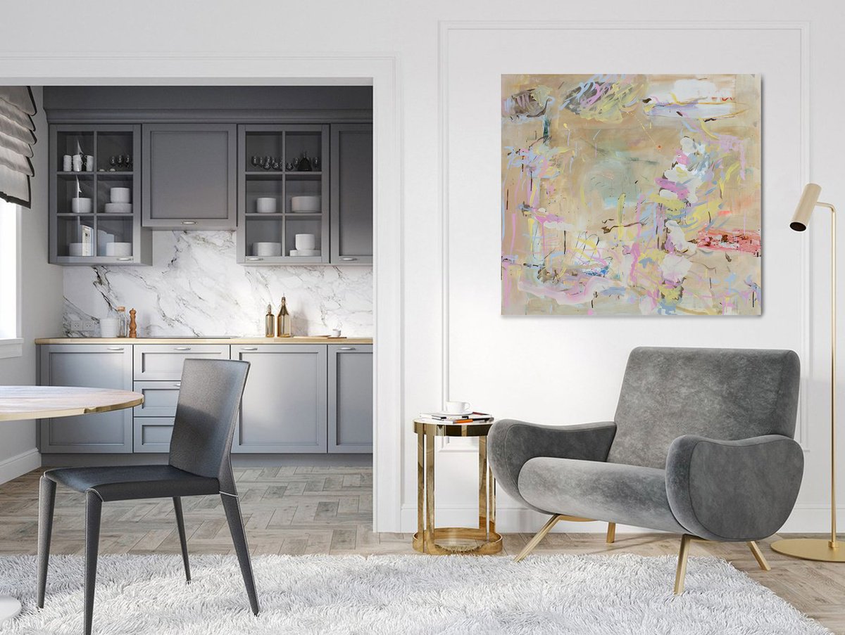 Expressive Abstract Acrylic Painting By Sergiy Dekalyuk, 49 X 47", Youth, Original Artwork