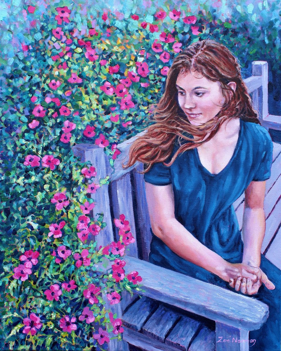 Grace - Woman In Garden By Zoe Elizabeth Norman, 18 X 24, Artwork For Sale On Artfinder