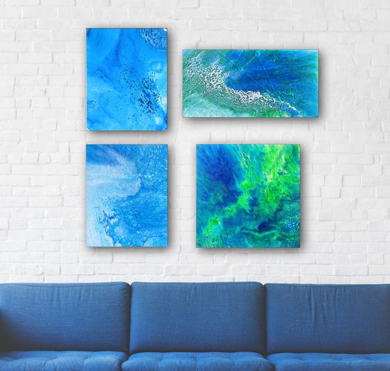 "Tropical Storm" - Original Quadriptych, Abstract PMS Acrylic Paintings Series - 40" x 40"