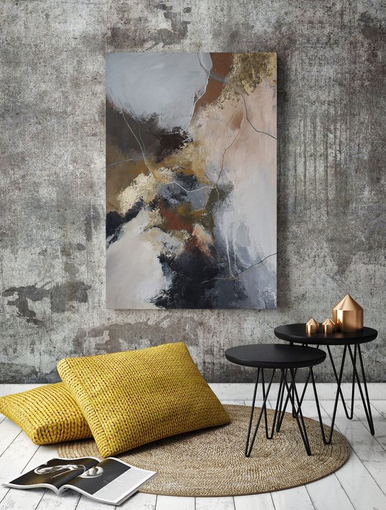 " Rime 2 " Abstract acrylic gray brown