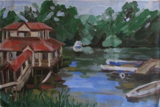 Landscape painting with river