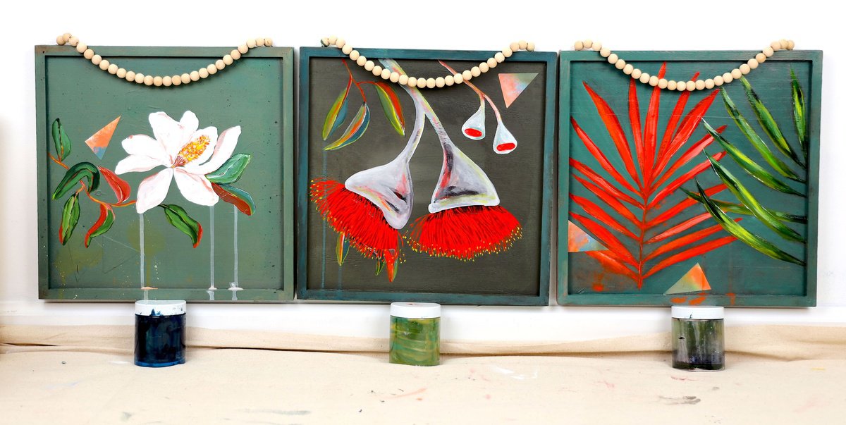 Abstract Botanical Acrylic Painting By Poovi Art, 39 X 13", Heal, Original Artwork