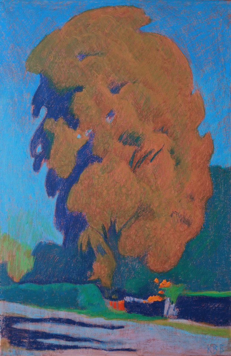 Impressionistic Landscape Pastel Drawing By Vasyl Koval, 16 X 24", Chestnut, Original Artwork