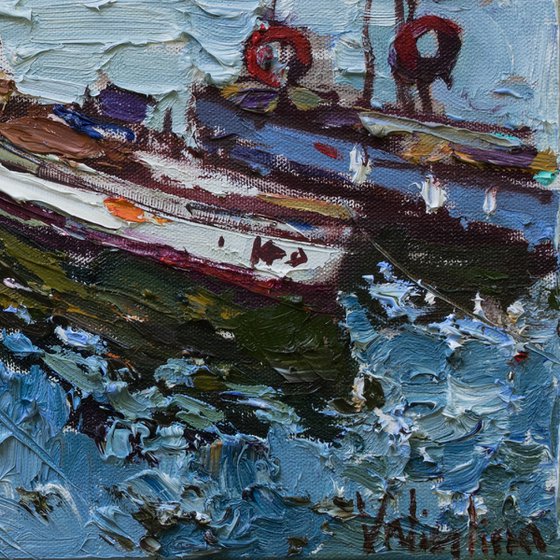 Boats in the bay - Original oil painting