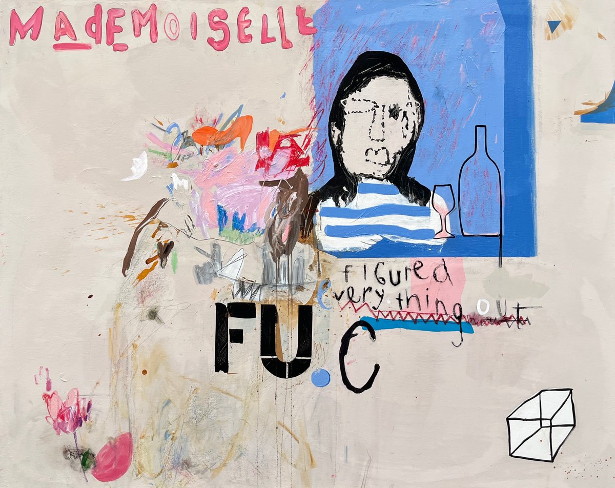 Expressive Abstract Painting By Mina Ilic, 59 X 47", Cafe De Flore, Original Artwork