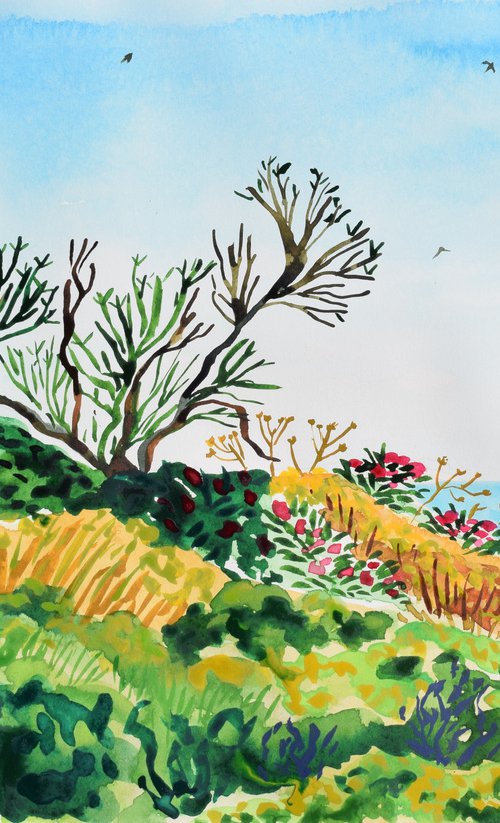 Swifts fly over the mountainside. by Kirsty Wain