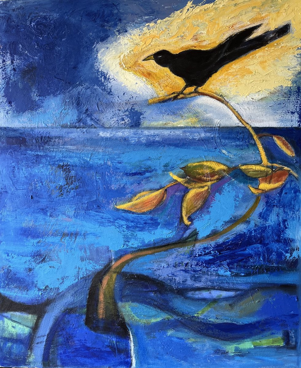 Expressive Animal Oil Painting By Christine Callum Mcinally, 20 X 24, Magic Crow, Original Artwork