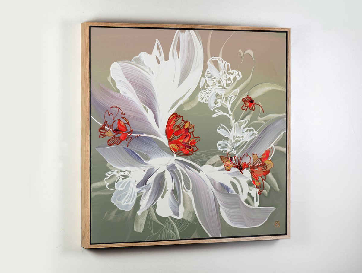 Abstract Acrylic Painting By Novi Lim, 32 X 32", Flowers In Your Hair, Original Artwork