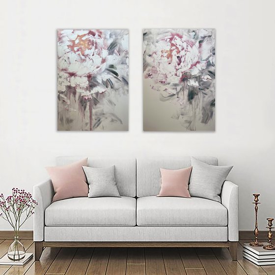 100x160cm. / abstract flowers painting / New life 2 set