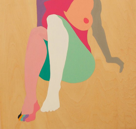 Abstract Female Nude Figure Study On Wooden Box Panel
