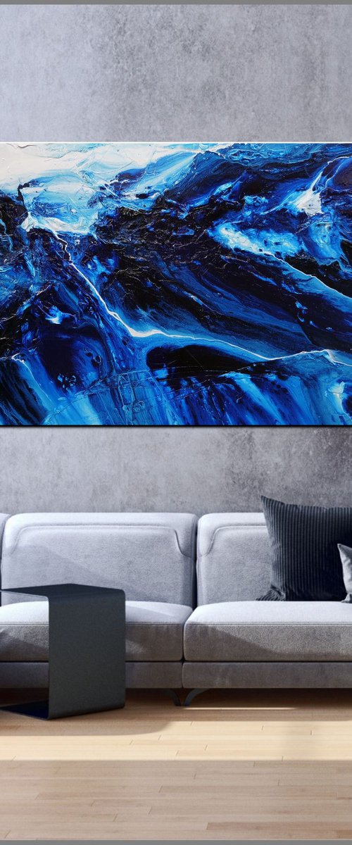 Coastal Existence 270cm x 120cm Blue White Textured Abstract Art by Franko