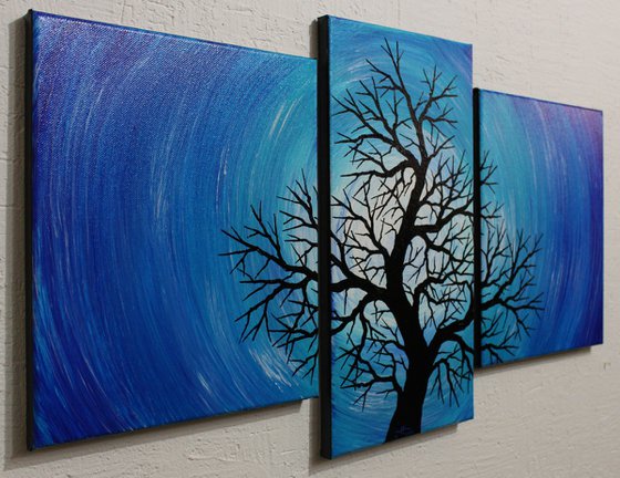 Night tree silhouette triptych