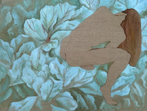 Figure silhouette with green leaves by Anna Bogushevskaya