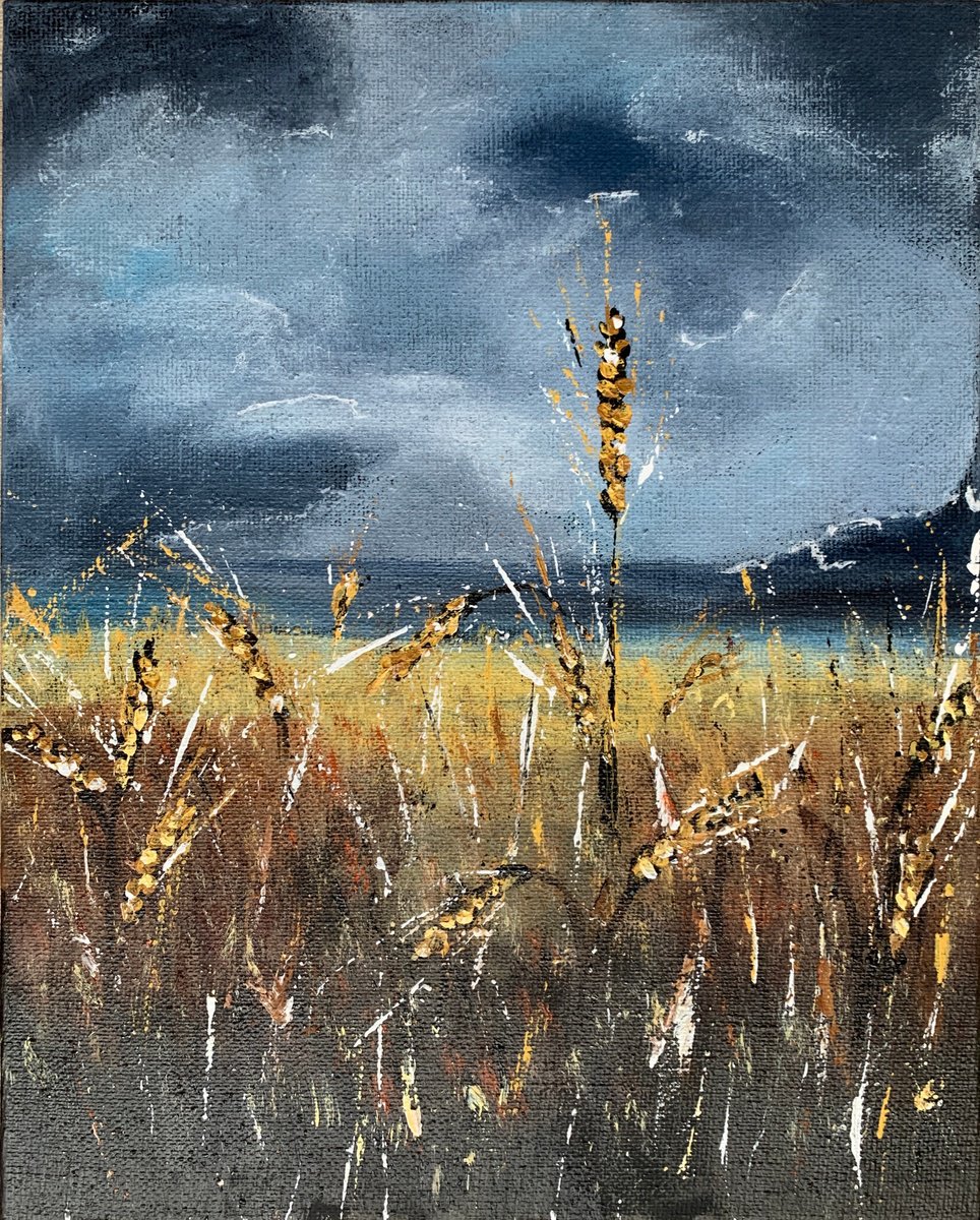 Dancing Wheat under Sky. Stormy Wheat Field Landscape by Marina Skromova