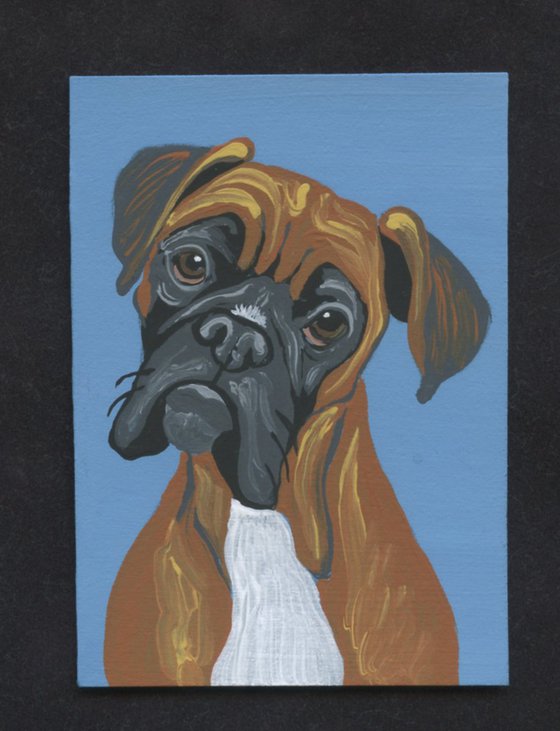 ACEO ATC Original Miniature Painting Tan Boxer Pet Dog Art-Carla Smale