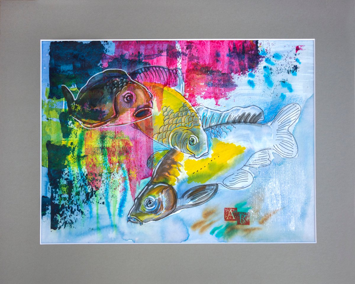 Illustrative Animal Painting By Ariadna De Raadt, 16 X 12, Busy Water, Original Artwork