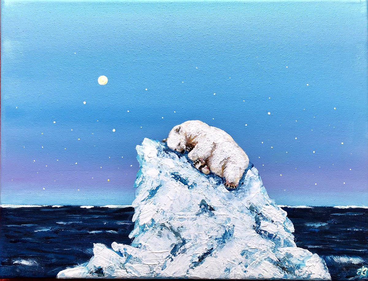 Impressionistic Animal Acrylic Painting By Lena Smirnova, 14 X 10", Winter Dreams, Original Artwork