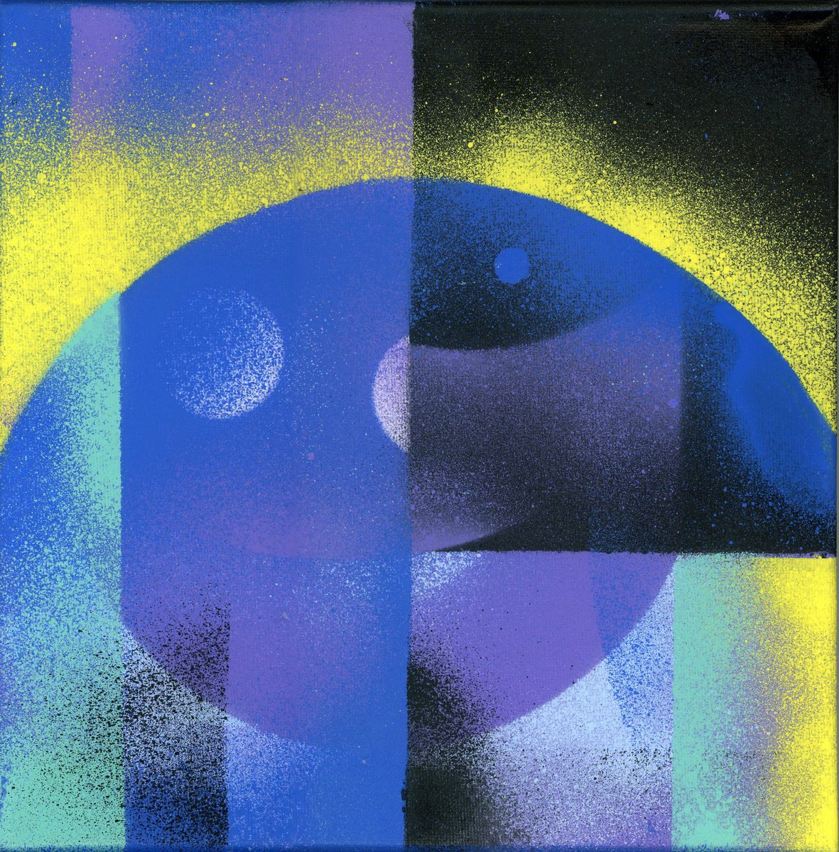 Geometric Abstract Acrylic Painting By Alfred Ng, 10 X 10, Solar Eclipse, Original Artwork