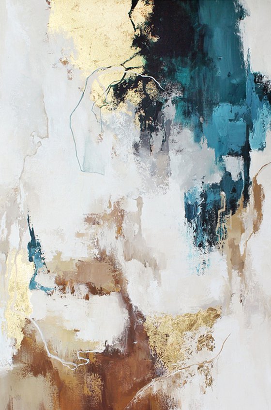 "Flux 2" Blue and gold abstract acrylic art