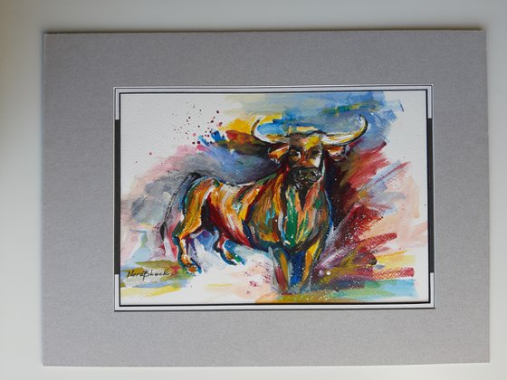 "El Toro", original acrylic painting on paper, 30x40cm