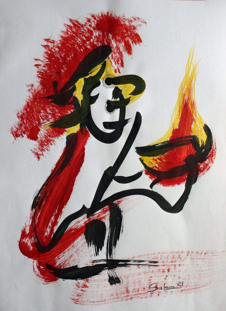 Abstract Drawing By Salana Art / Svetlana Samovarova, 13 X 17", Tea Time 2, Original Artwork