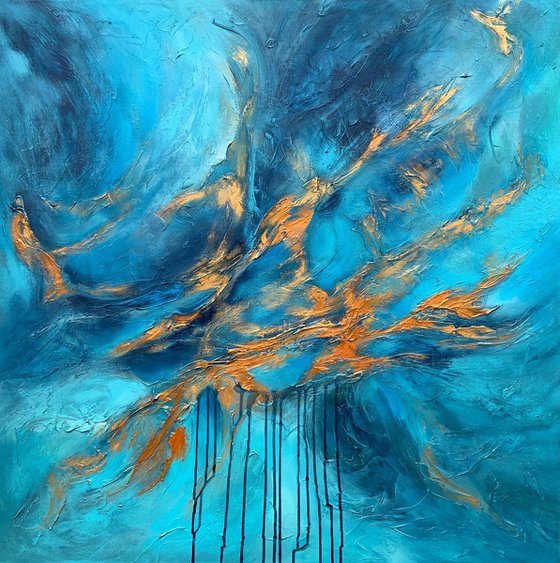 Blue Planet - XL LARGE,  TEXTURED ABSTRACT ART – EXPRESSIONS OF ENERGY AND LIGHT. READY TO HANG!