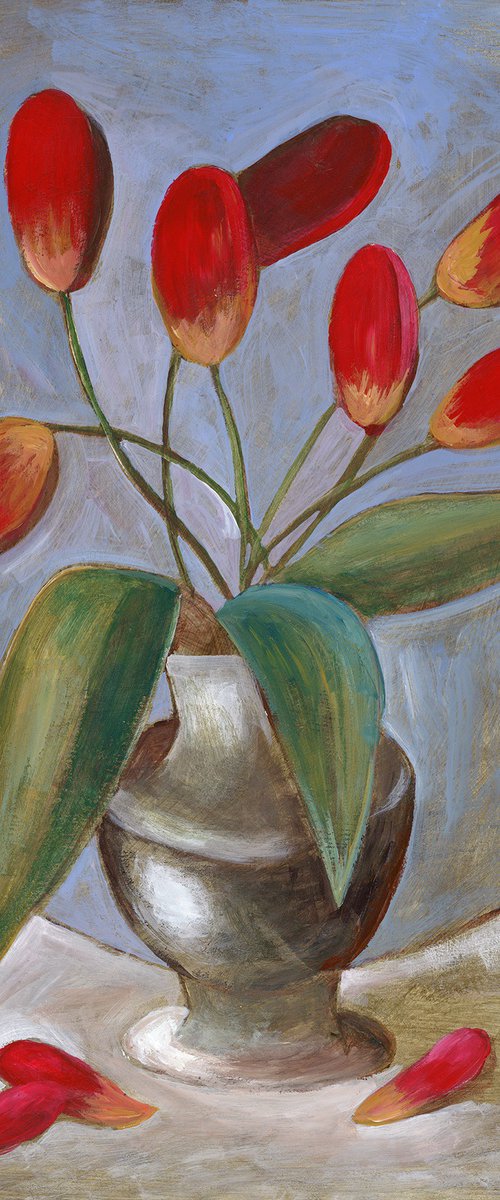 Seven Red Tulips In A Vase by Anton Maliar