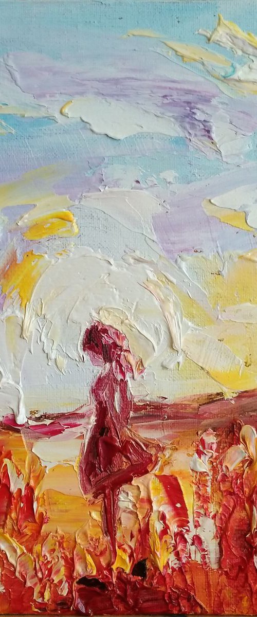 Girl at the meadow and Sunrise by Oksana Fedorova