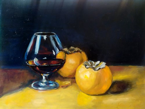 Still life "Persimmon and wine" by Veronica Ciccarese