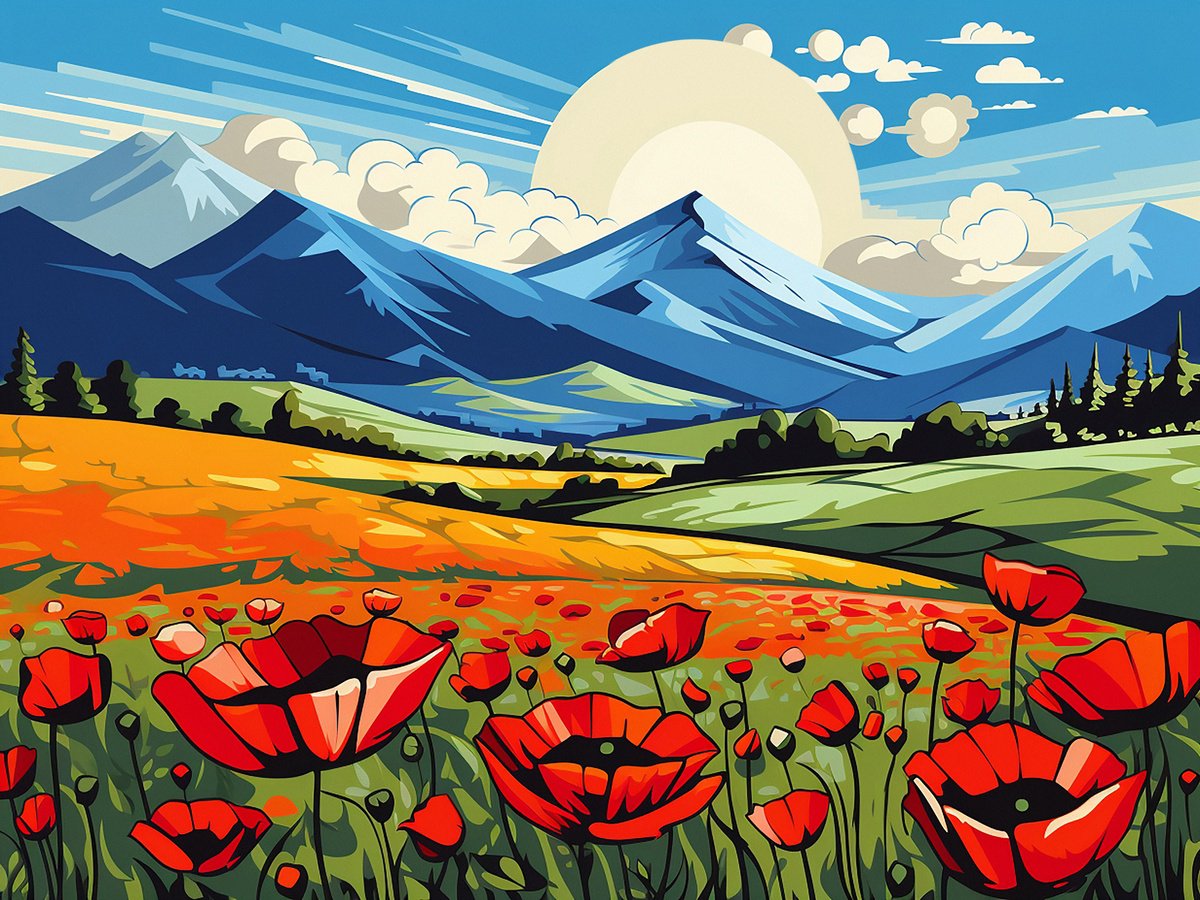 Urban And Pop Acrylic Painting , Poppies In The Valley Ii By Kosta Morr, 31 X 24, Artwork For Sale On Artfinder