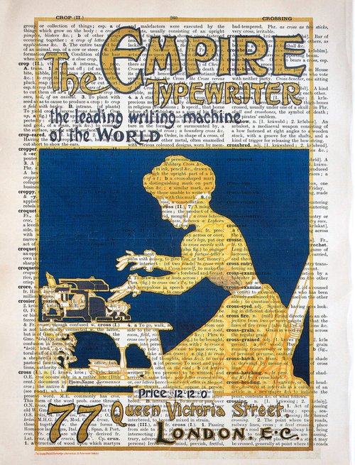 The Empire Typewriter - Collage Art Print on Large Real English Dictionary Vintage Book Page by Jakub DK - JAKUB D KRZEWNIAK