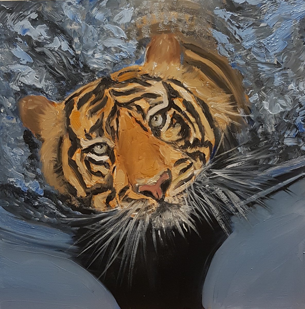 Impressionistic Animal Oil Painting By Els Driesen, 11 X 11, Tiger, Original Artwork