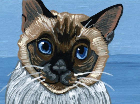 ACEO ATC Original Miniature Painting Siamese Cat Pet Feline Art-Carla Smale