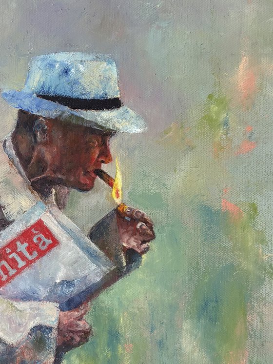 Smoking man with a newspaper