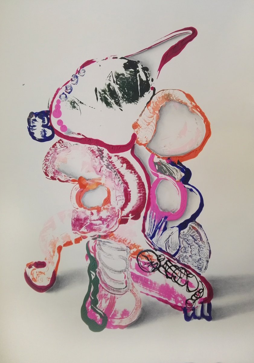 Surrealistic Animal Acrylic Painting By Stefano Mazzolini, 28 X 39", Qgpinc, Original Artwork