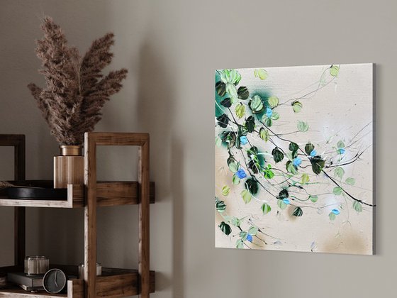 "Blue Romance IV" floral textured painting