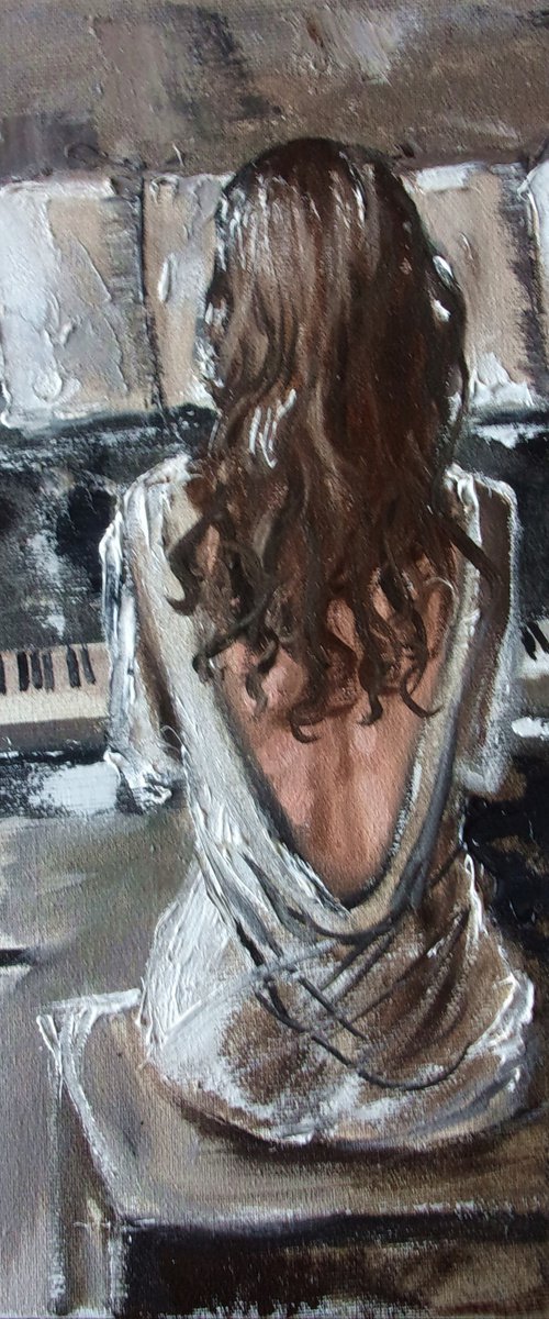 " YOU HEAR IT ? "  piano music liGHt  ORIGINAL OIL PAINTING, GIFT, PALETTE KNIFE by Monika Luniak