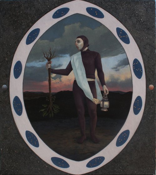 "Man In His Universe", 14"x16" (35.56 x 40.64 CM) Oil, Gold Leaf and Minerals on Birch Panel, 2013 (FRAMED) by Chris Sedgwick
